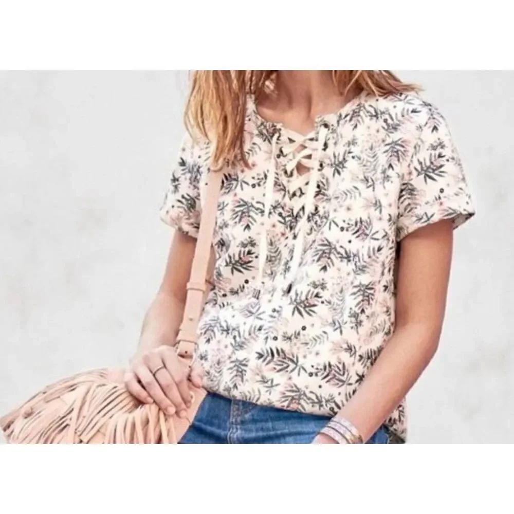 Sezane Gigi floral Canvas Lace Up top sz 34 (US 2)